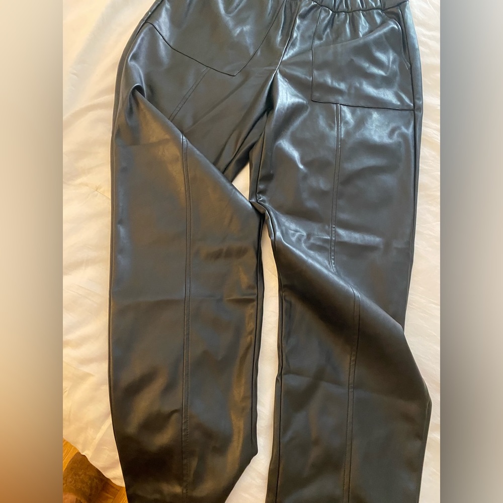 Black, faux leather pants. Tall